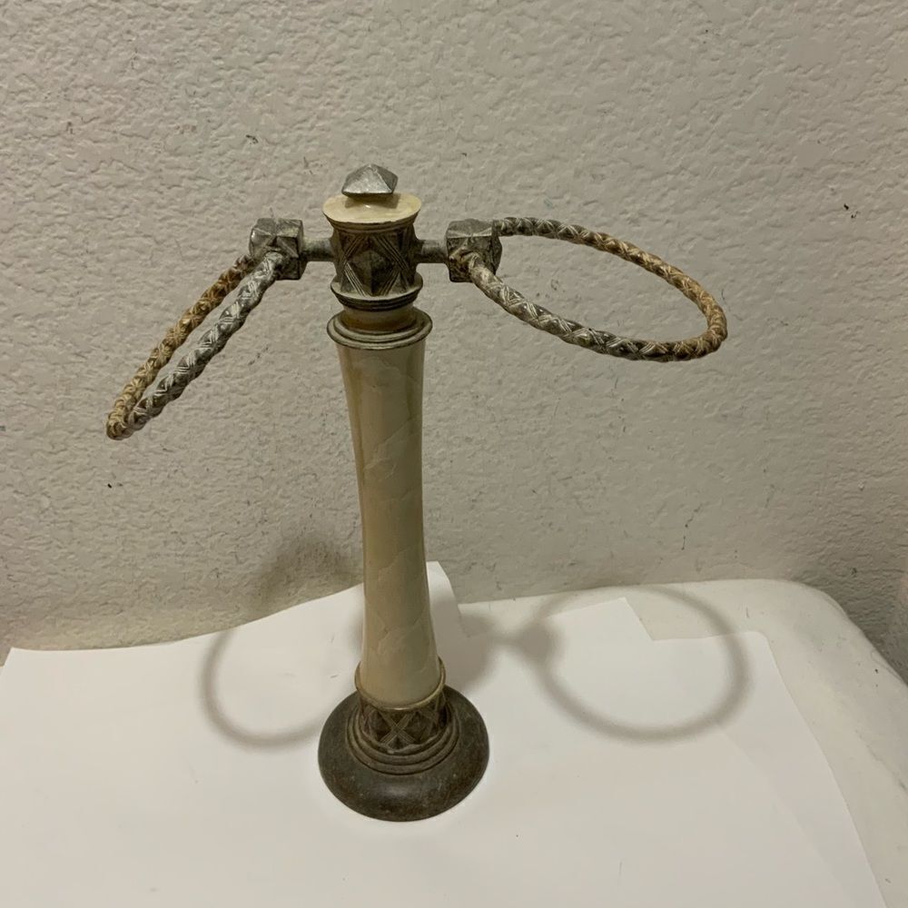 Brunswick Towel Tree, Natural Marble/Stone, India Ink Towel Rack 13.5” Tall B6